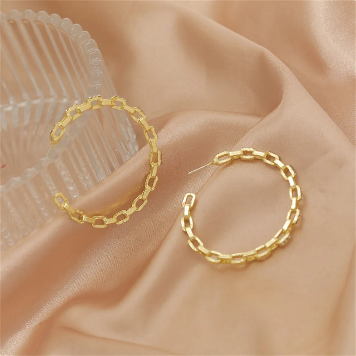 Cubic Zirconia & 18K Gold-Plated Chain Hoop Earrings