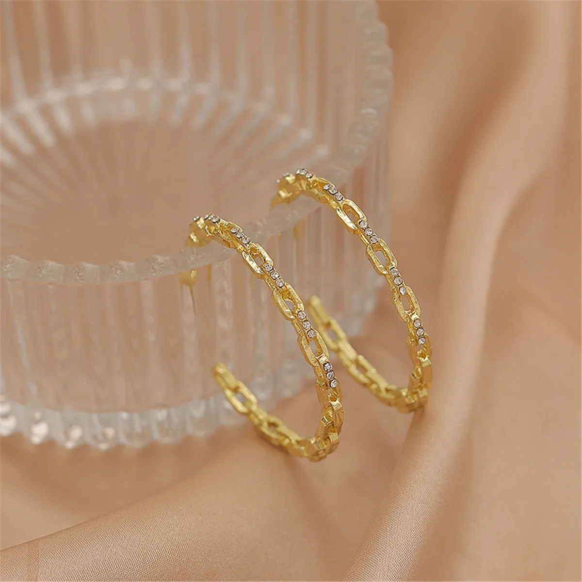 Cubic Zirconia & 18K Gold-Plated Chain Hoop Earrings