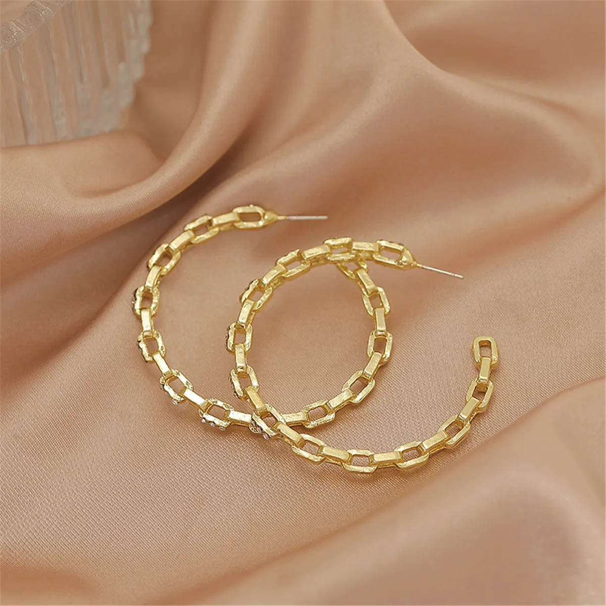 Cubic Zirconia & 18K Gold-Plated Chain Hoop Earrings