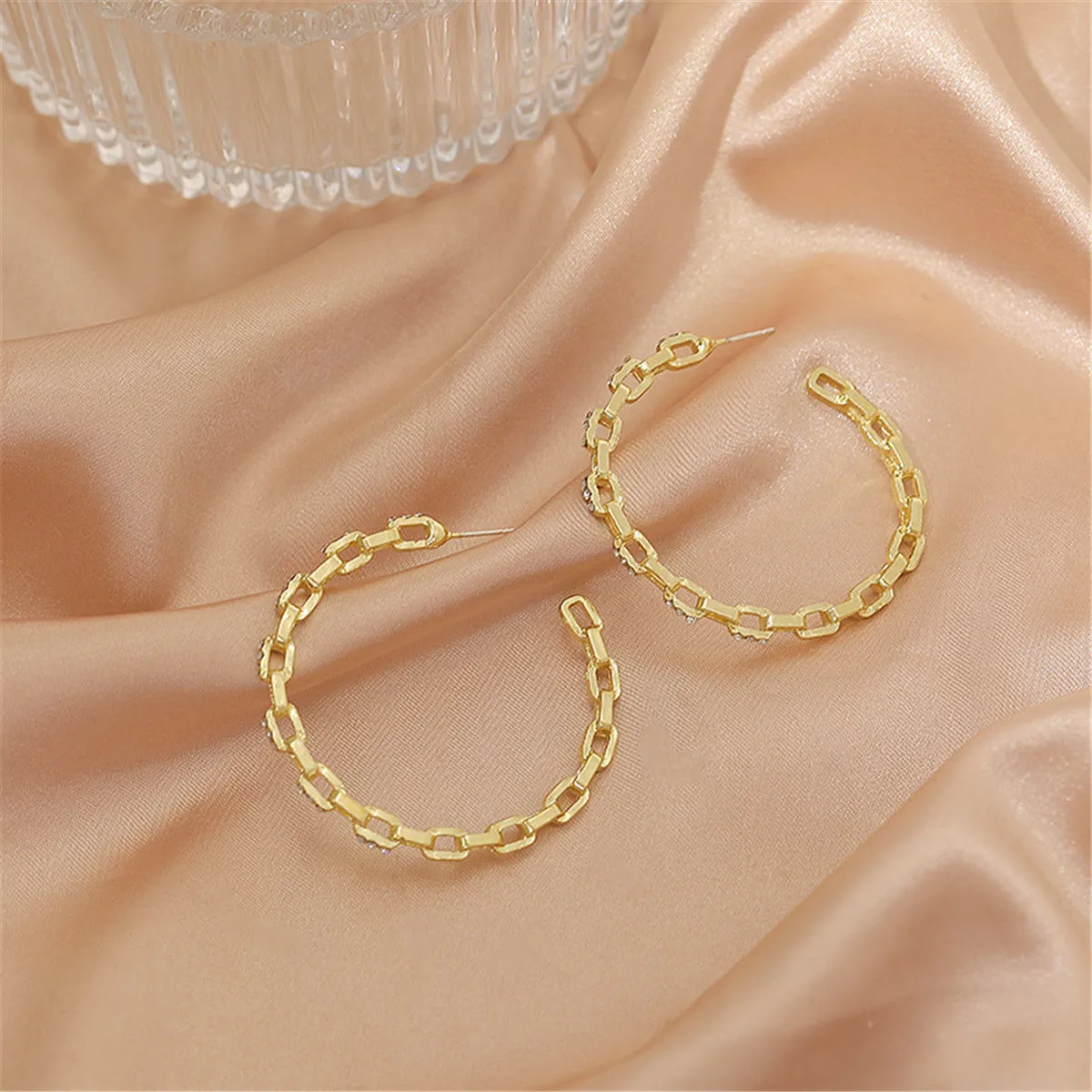 Cubic Zirconia & 18K Gold-Plated Chain Hoop Earrings