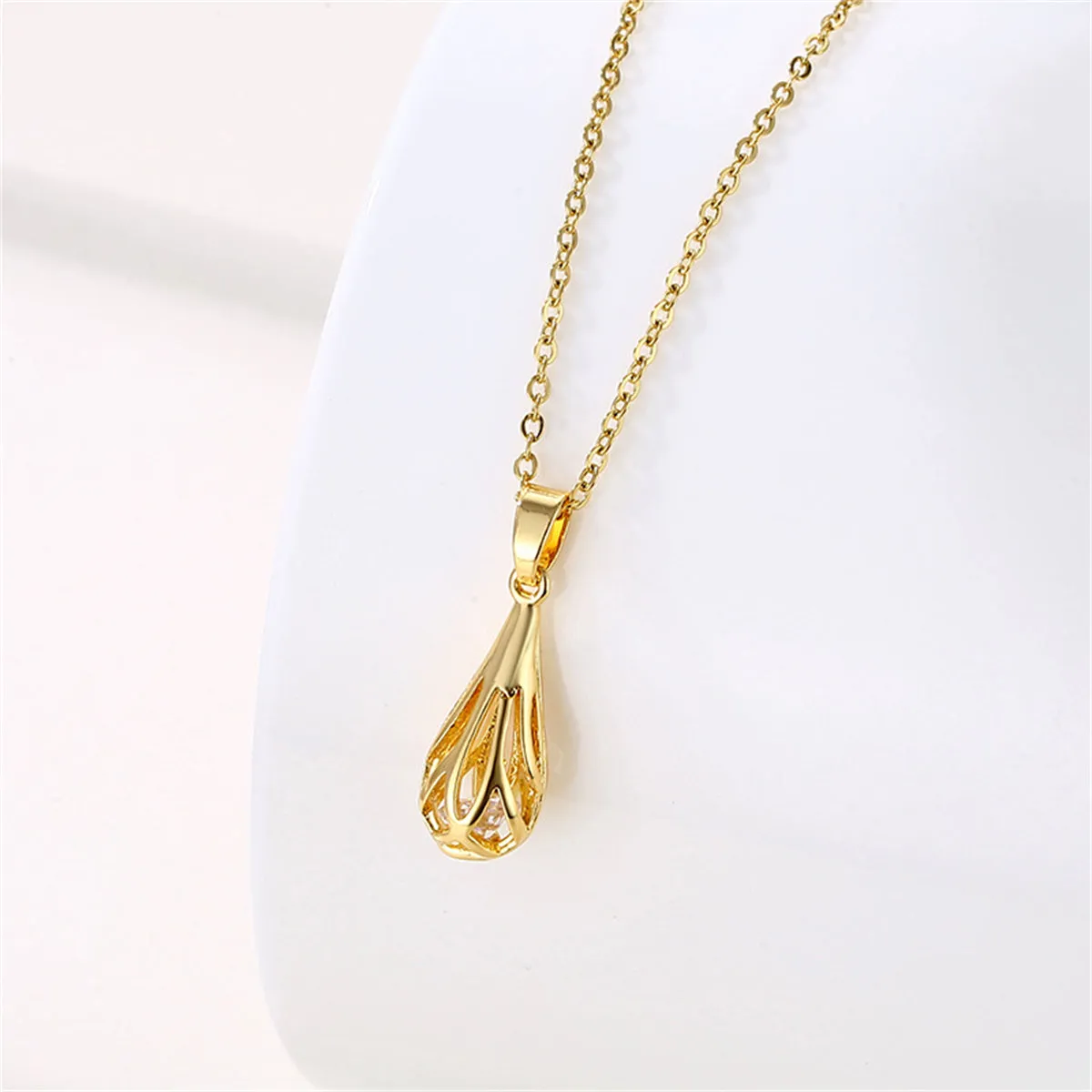 Cubic Zirconia & 18K Gold-Plated Drop Pendant Necklace
