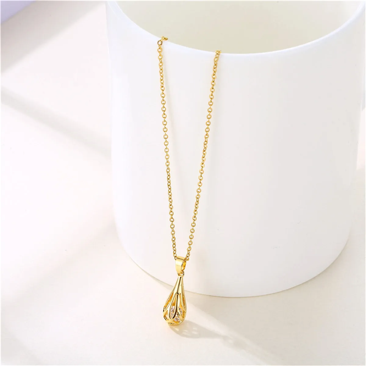 Cubic Zirconia & 18K Gold-Plated Drop Pendant Necklace