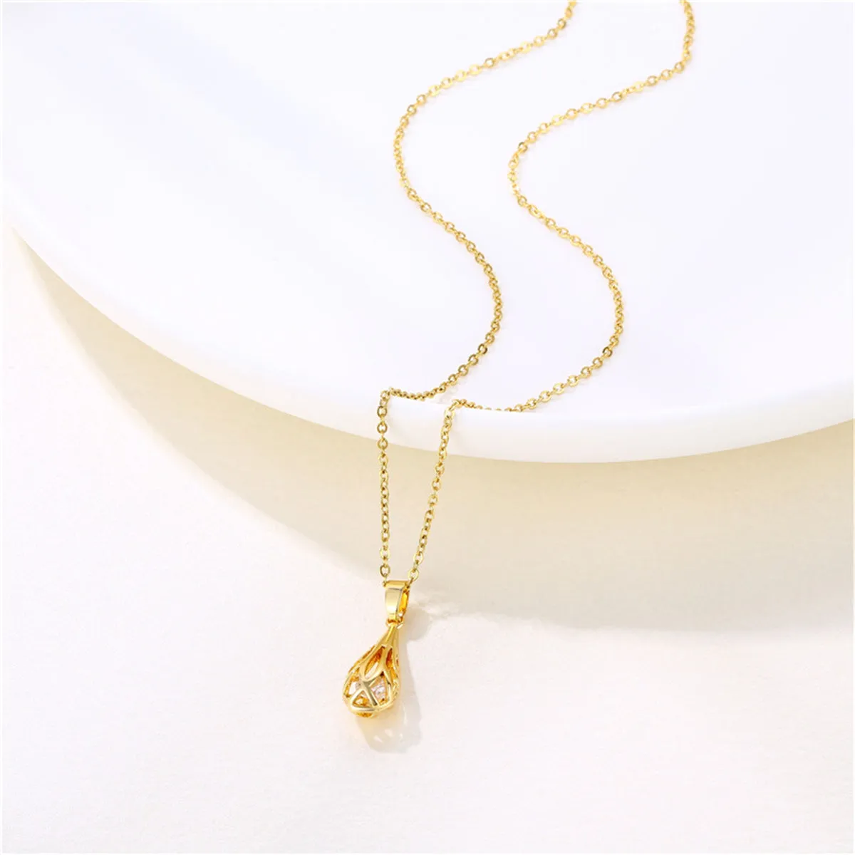 Cubic Zirconia & 18K Gold-Plated Drop Pendant Necklace