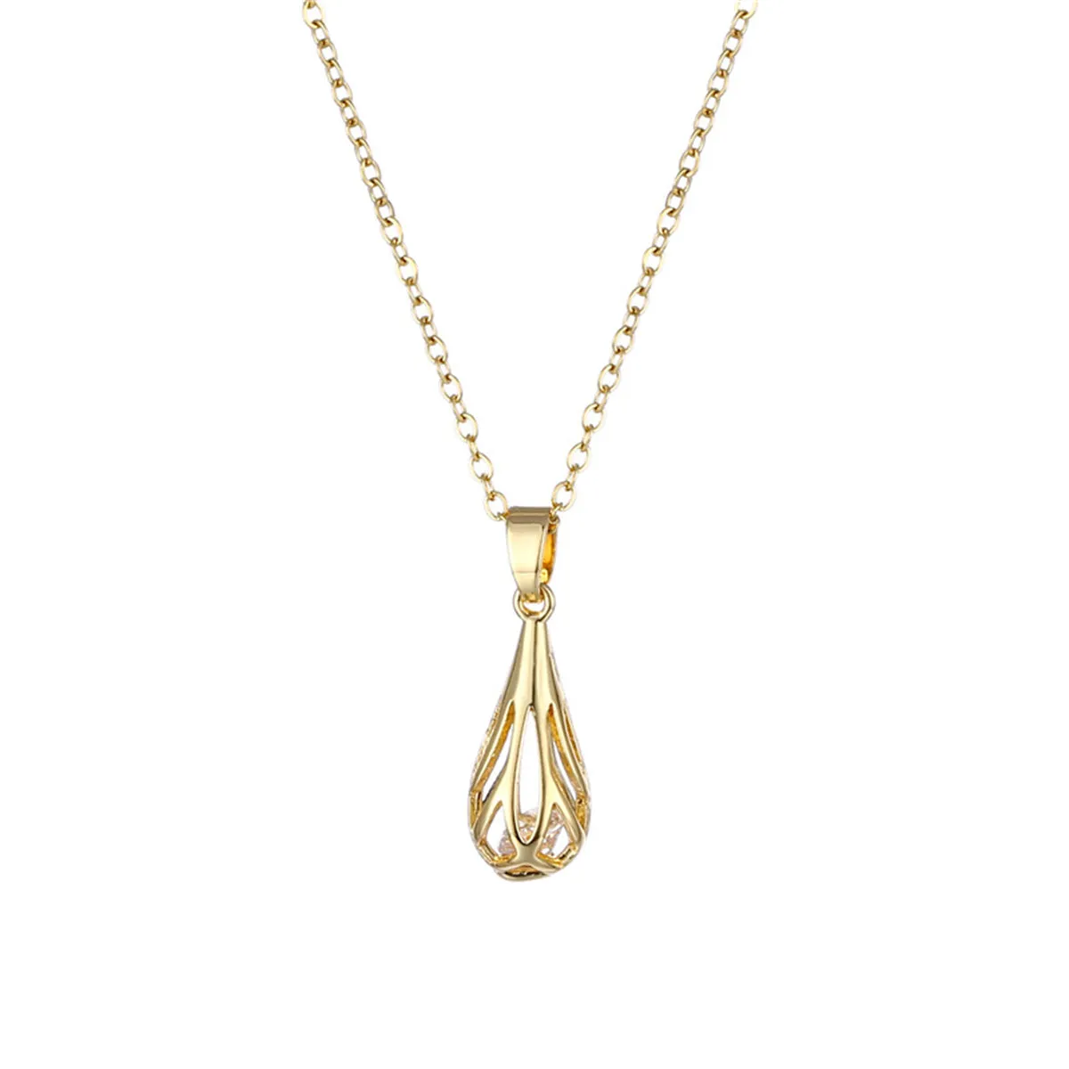 Cubic Zirconia & 18K Gold-Plated Drop Pendant Necklace