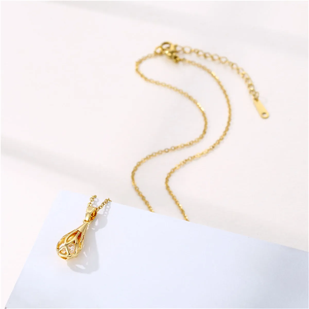 Cubic Zirconia & 18K Gold-Plated Drop Pendant Necklace