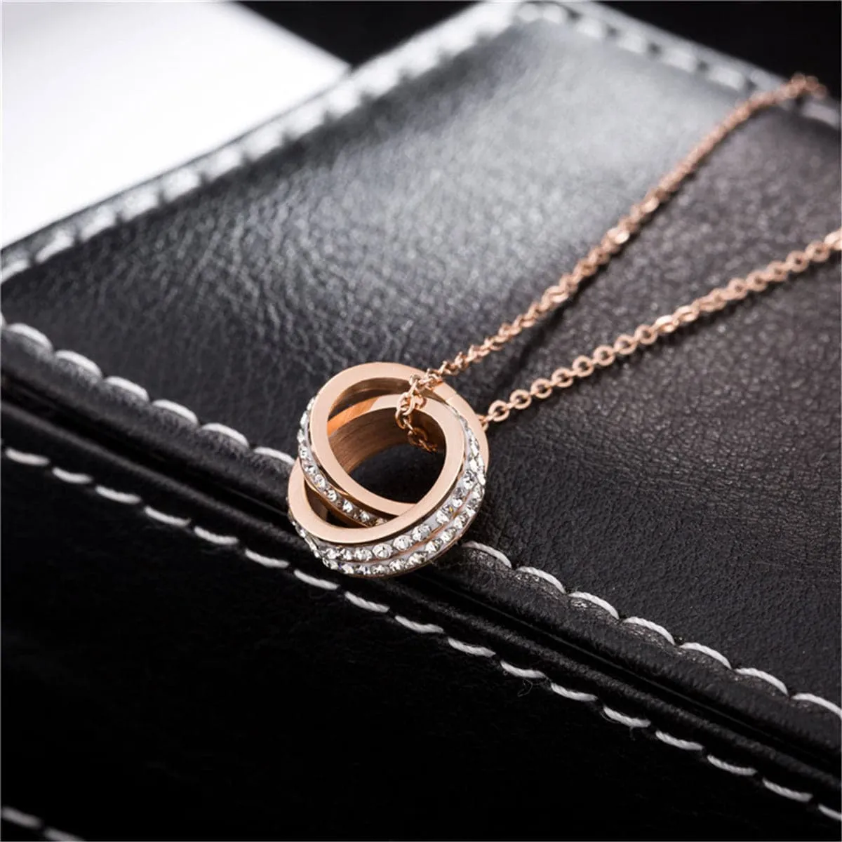 Cubic Zirconia & 18K Rose Gold-Plated Crossed Ring Pendant Necklace