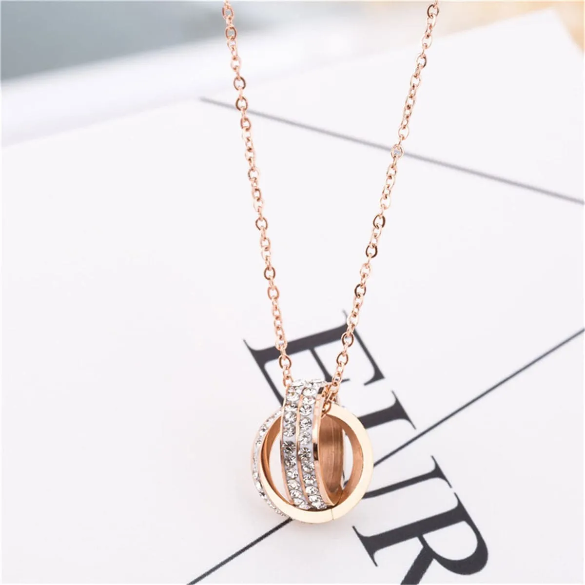 Cubic Zirconia & 18K Rose Gold-Plated Crossed Ring Pendant Necklace