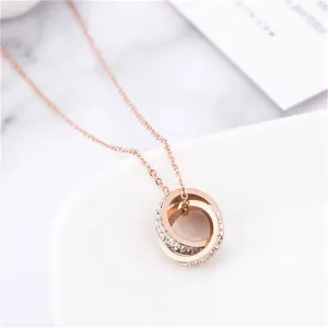 Cubic Zirconia & 18K Rose Gold-Plated Crossed Ring Pendant Necklace