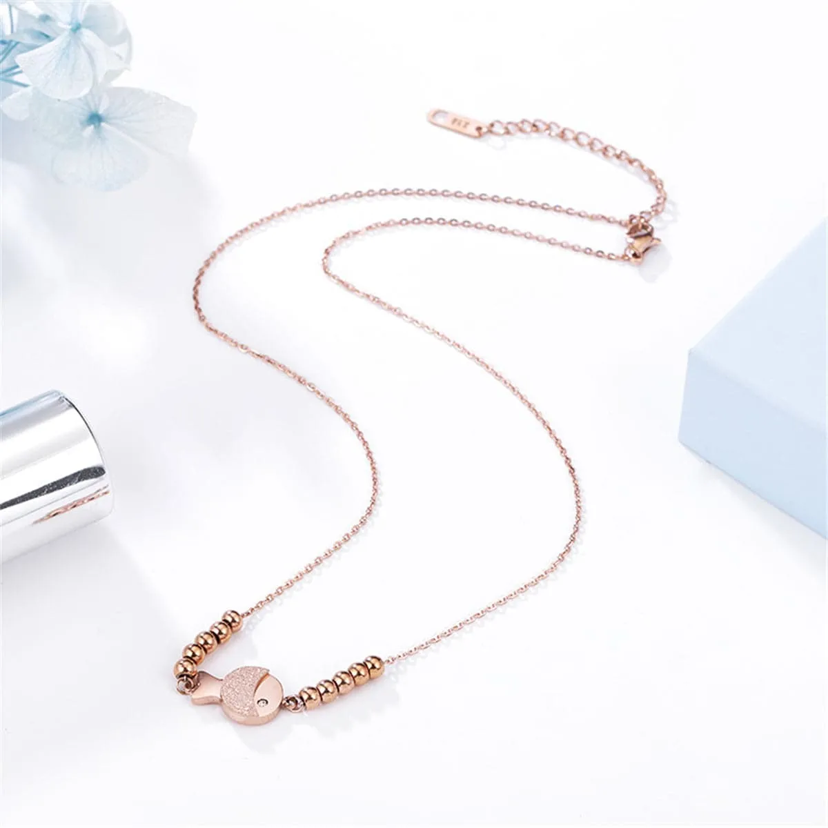 Cubic Zirconia & 18K Rose Gold-Plated Fish & Bead Pendant Necklace