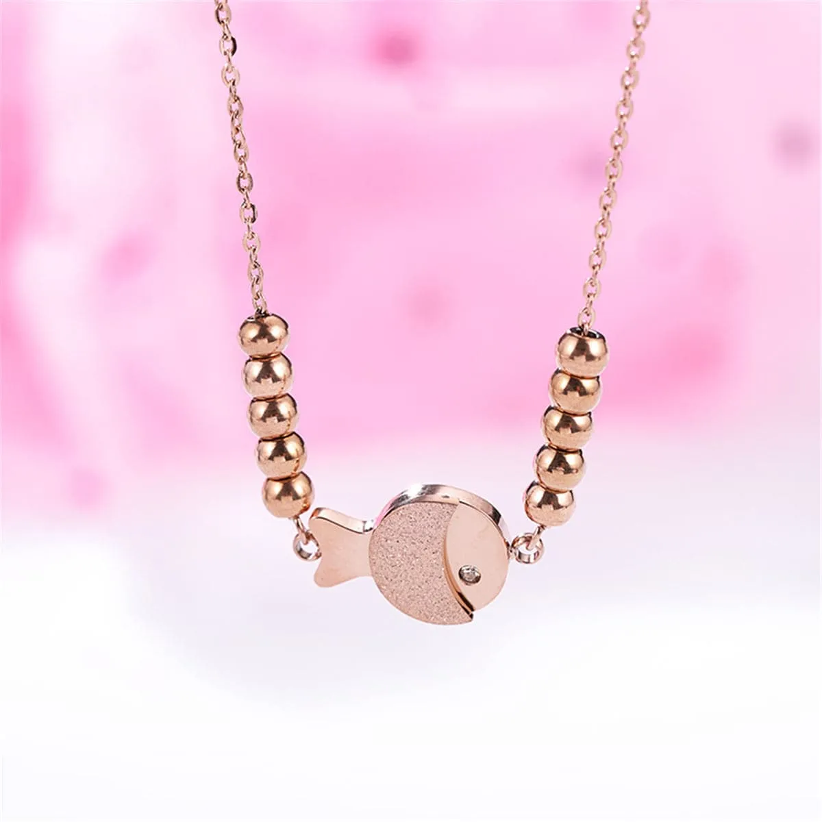 Cubic Zirconia & 18K Rose Gold-Plated Fish & Bead Pendant Necklace