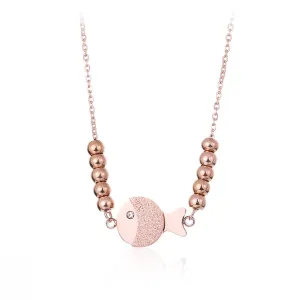 Cubic Zirconia & 18K Rose Gold-Plated Fish & Bead Pendant Necklace