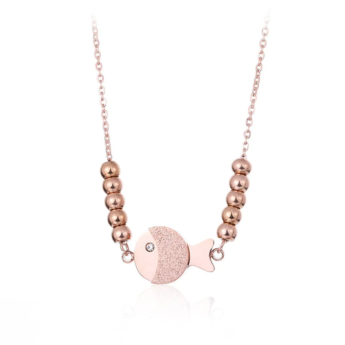 Cubic Zirconia & 18K Rose Gold-Plated Fish & Bead Pendant Necklace