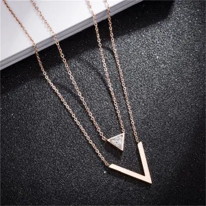 Cubic Zirconia & 18K Rose Gold-Plated Triangle Layered Necklace