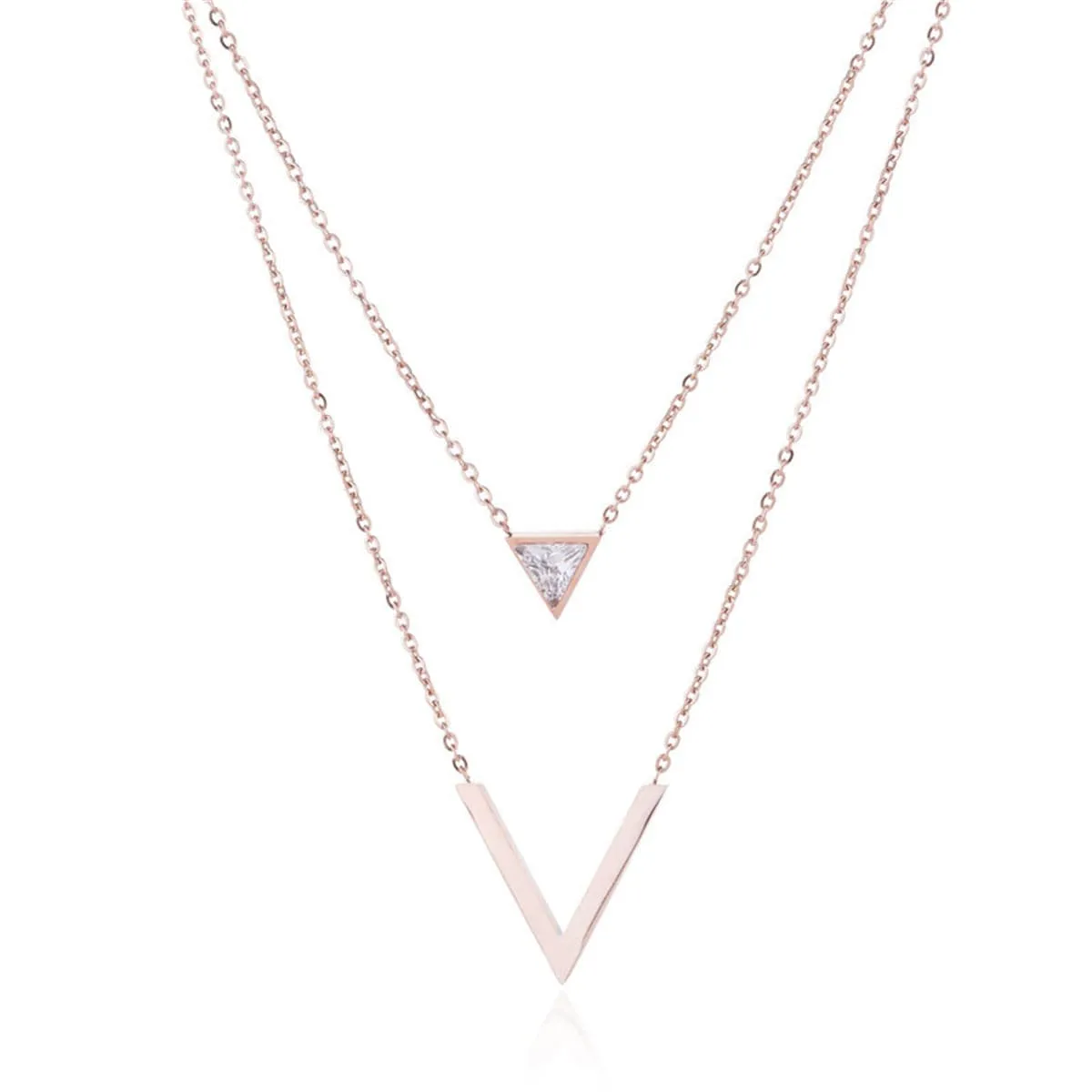 Cubic Zirconia & 18K Rose Gold-Plated Triangle Layered Necklace