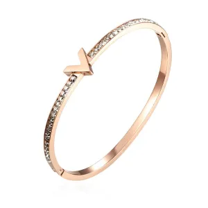 Cubic Zirconia & 18K Rose Gold-Plated 'V' Bangle