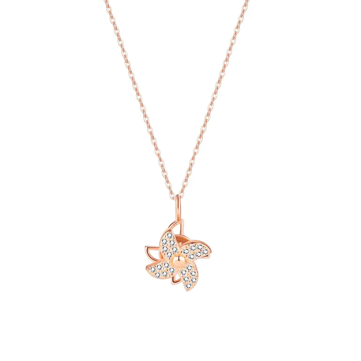 Cubic Zirconia & 18K Rose Gold-Plated Windmill Pendant Necklace