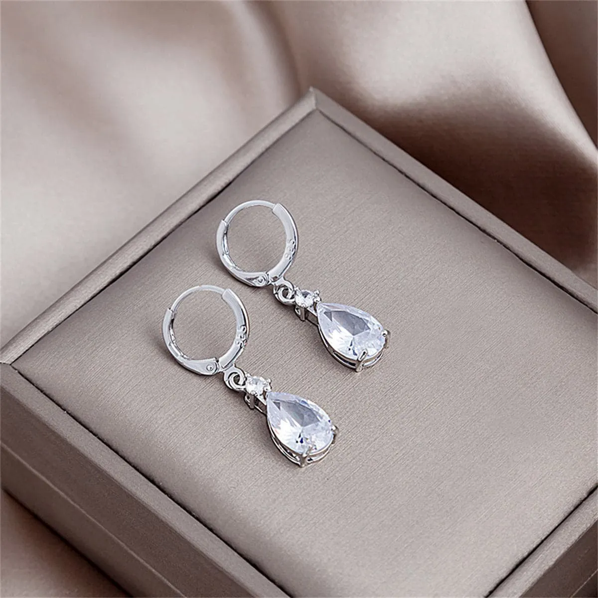 Cubic Zirconia & Crystal Drop Huggie Earrings