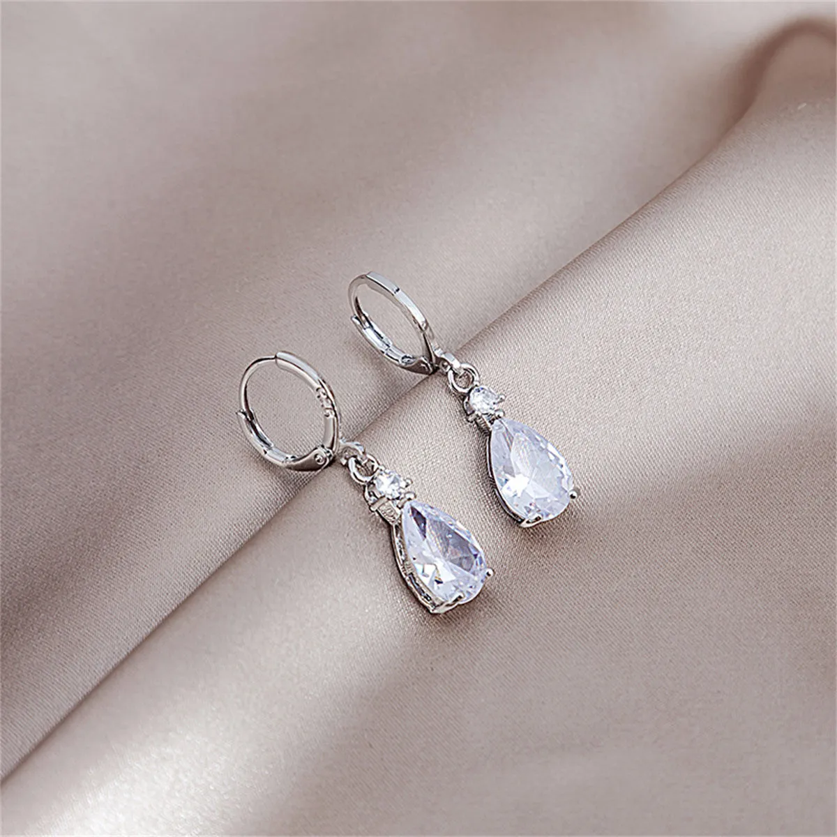 Cubic Zirconia & Crystal Drop Huggie Earrings