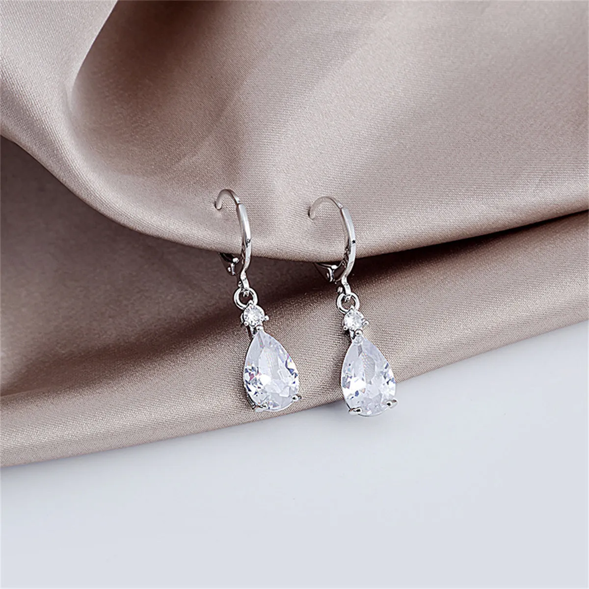 Cubic Zirconia & Crystal Drop Huggie Earrings