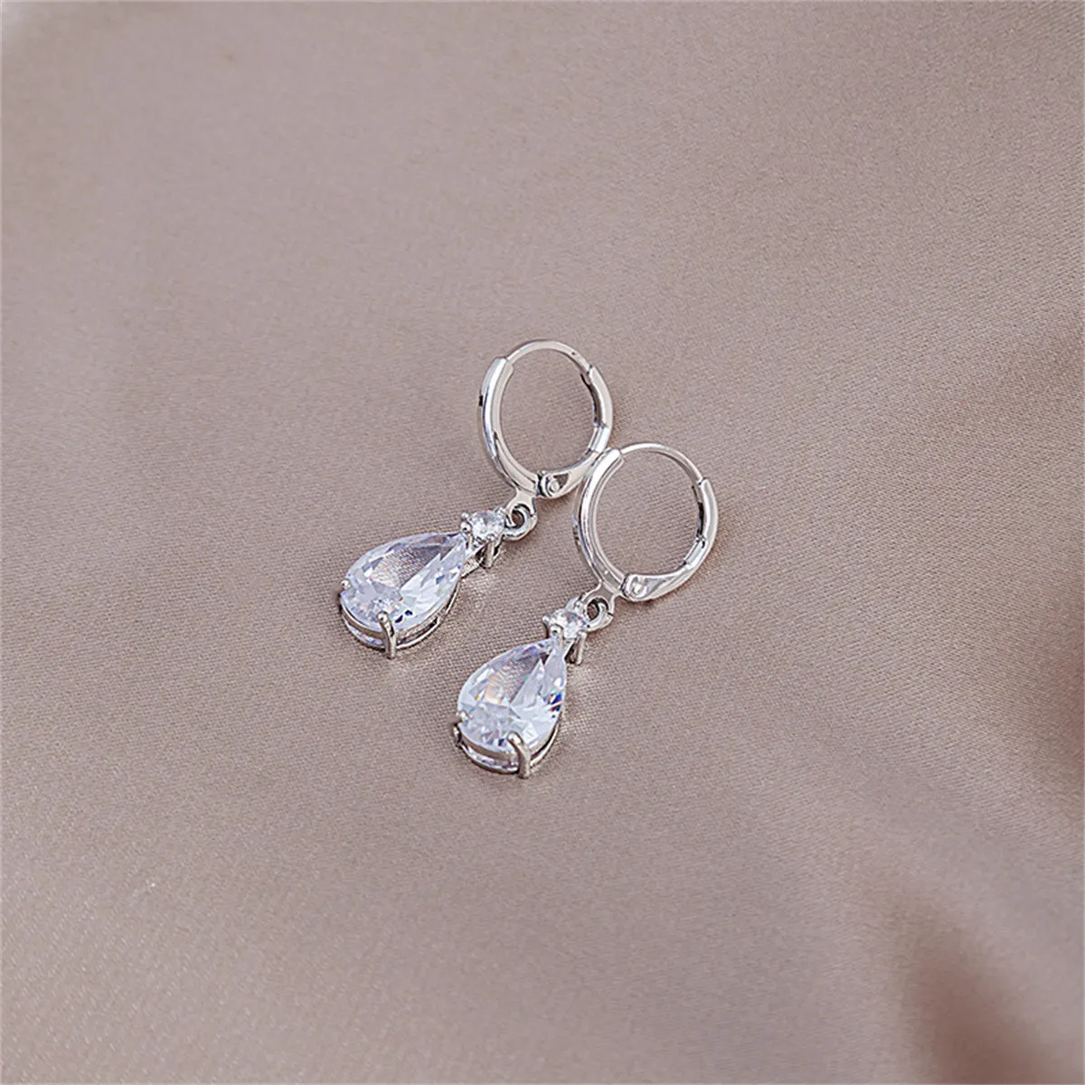 Cubic Zirconia & Crystal Drop Huggie Earrings