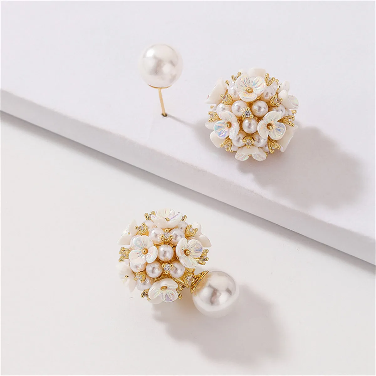 Cubic Zirconia & Pearl Flower Ear Jackets
