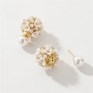 Cubic Zirconia & Pearl Flower Ear Jackets