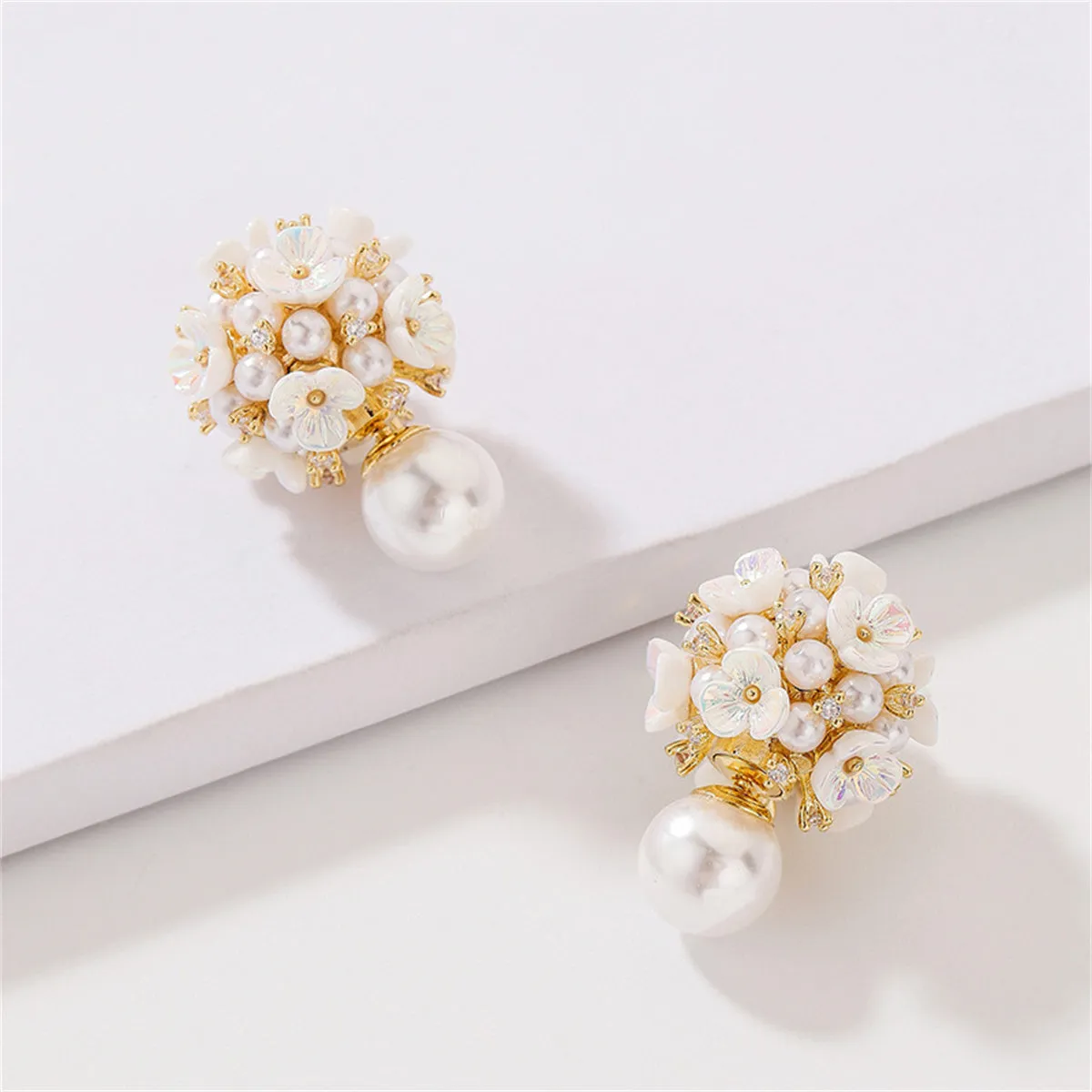 Cubic Zirconia & Pearl Flower Ear Jackets
