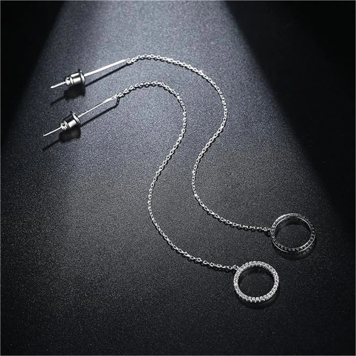 Cubic Zirconia & Silver-Plated Circle Threader Earrings
