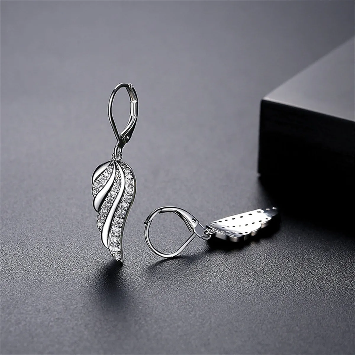 Cubic Zirconia & Silver-Plated Wing Huggie Earrings