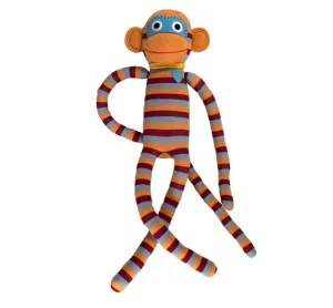 Cuddly toy sock monkey Maxi stripes orange/burgundy