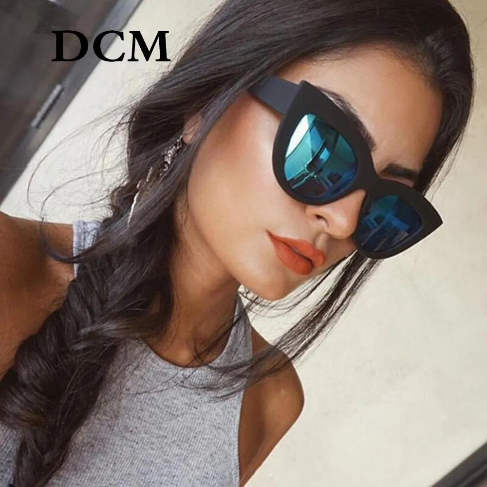 DCM Vintage Sunglasses Women Cat eye Sunglass Retro Sun glasses Female Pink Mirror Eyewear