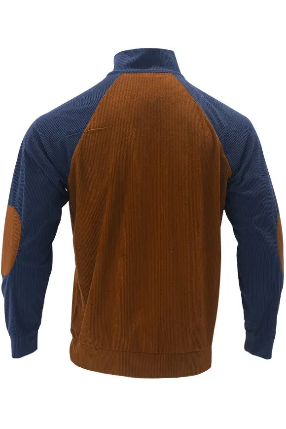 Degan Corduroy Color Block  Mock Neck Sweatshirt - Dark Khaki