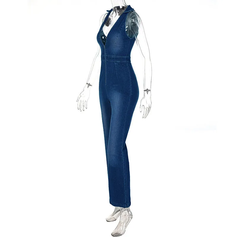 Denim Lapels Jumpsuit