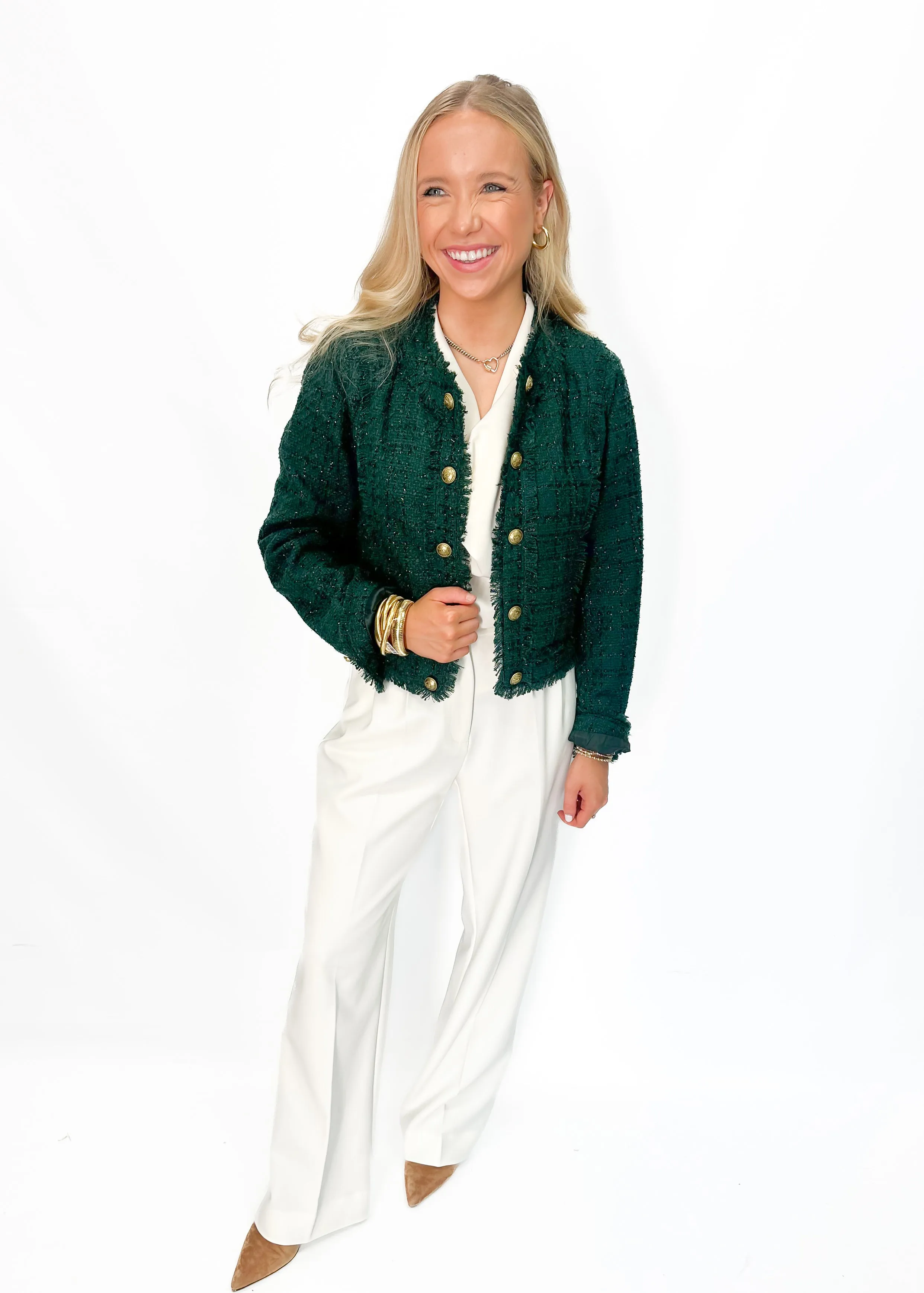 Dolce Cabo Lurex Tweed Jacket - Dark Green