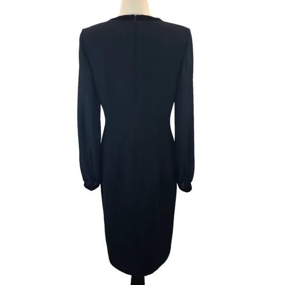 DONNA MORGAN Womens Velvet Trim Sheer Long Sleeve Black Sheath Cocktail DRESS 6