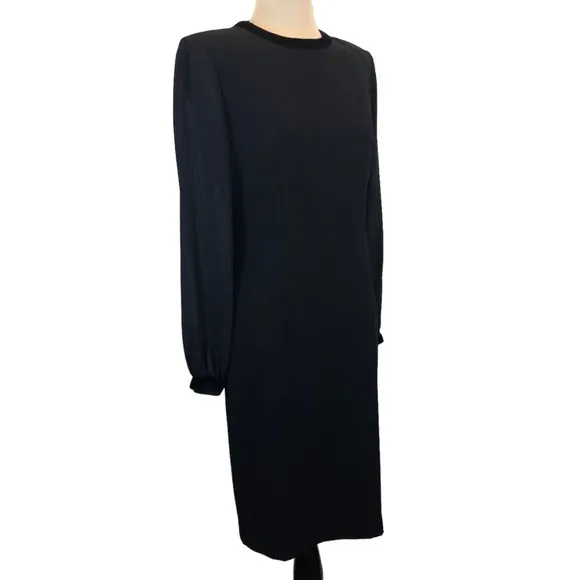 DONNA MORGAN Womens Velvet Trim Sheer Long Sleeve Black Sheath Cocktail DRESS 6