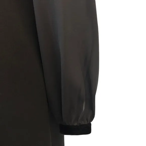DONNA MORGAN Womens Velvet Trim Sheer Long Sleeve Black Sheath Cocktail DRESS 6