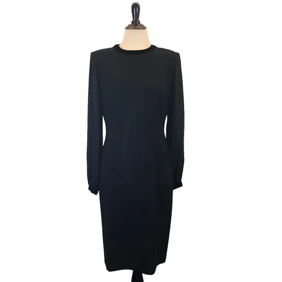 DONNA MORGAN Womens Velvet Trim Sheer Long Sleeve Black Sheath Cocktail DRESS 6