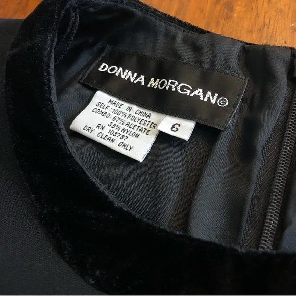 DONNA MORGAN Womens Velvet Trim Sheer Long Sleeve Black Sheath Cocktail DRESS 6