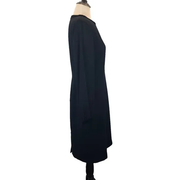 DONNA MORGAN Womens Velvet Trim Sheer Long Sleeve Black Sheath Cocktail DRESS 6
