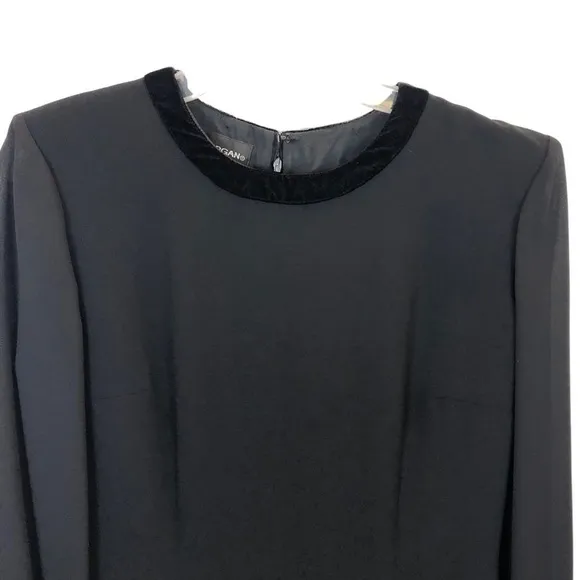 DONNA MORGAN Womens Velvet Trim Sheer Long Sleeve Black Sheath Cocktail DRESS 6