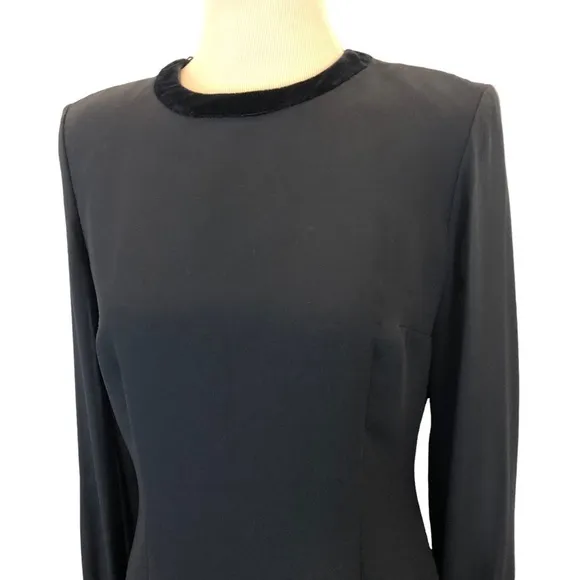 DONNA MORGAN Womens Velvet Trim Sheer Long Sleeve Black Sheath Cocktail DRESS 6