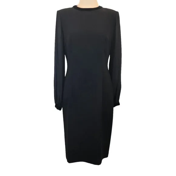 DONNA MORGAN Womens Velvet Trim Sheer Long Sleeve Black Sheath Cocktail DRESS 6