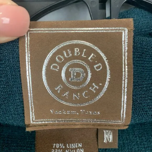 Double D Ranch Linen Cardigan Womens Medium Green Long Sleeve Sweater