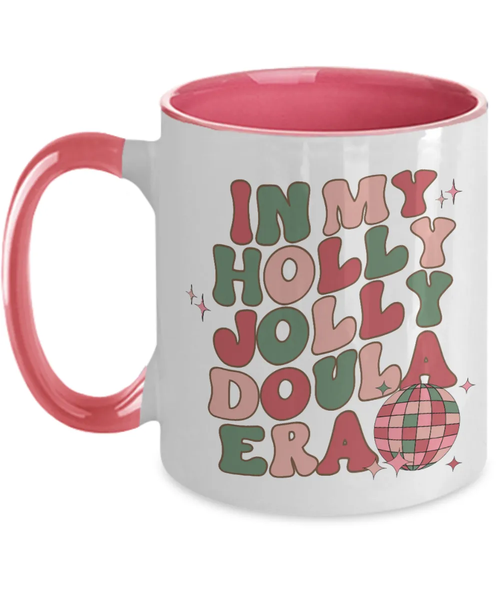 Doula Gift, Postpartum Doula, Midwife Gift, Midwife Mug, In My Holly Jolly Doula Era Retro Two-Toned Coffee Cup