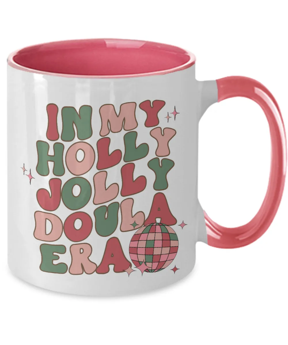 Doula Gift, Postpartum Doula, Midwife Gift, Midwife Mug, In My Holly Jolly Doula Era Retro Two-Toned Coffee Cup
