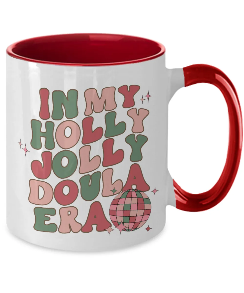 Doula Gift, Postpartum Doula, Midwife Gift, Midwife Mug, In My Holly Jolly Doula Era Retro Two-Toned Coffee Cup