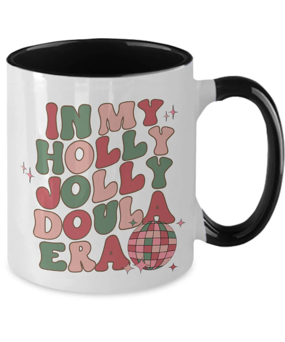 Doula Gift, Postpartum Doula, Midwife Gift, Midwife Mug, In My Holly Jolly Doula Era Retro Two-Toned Coffee Cup