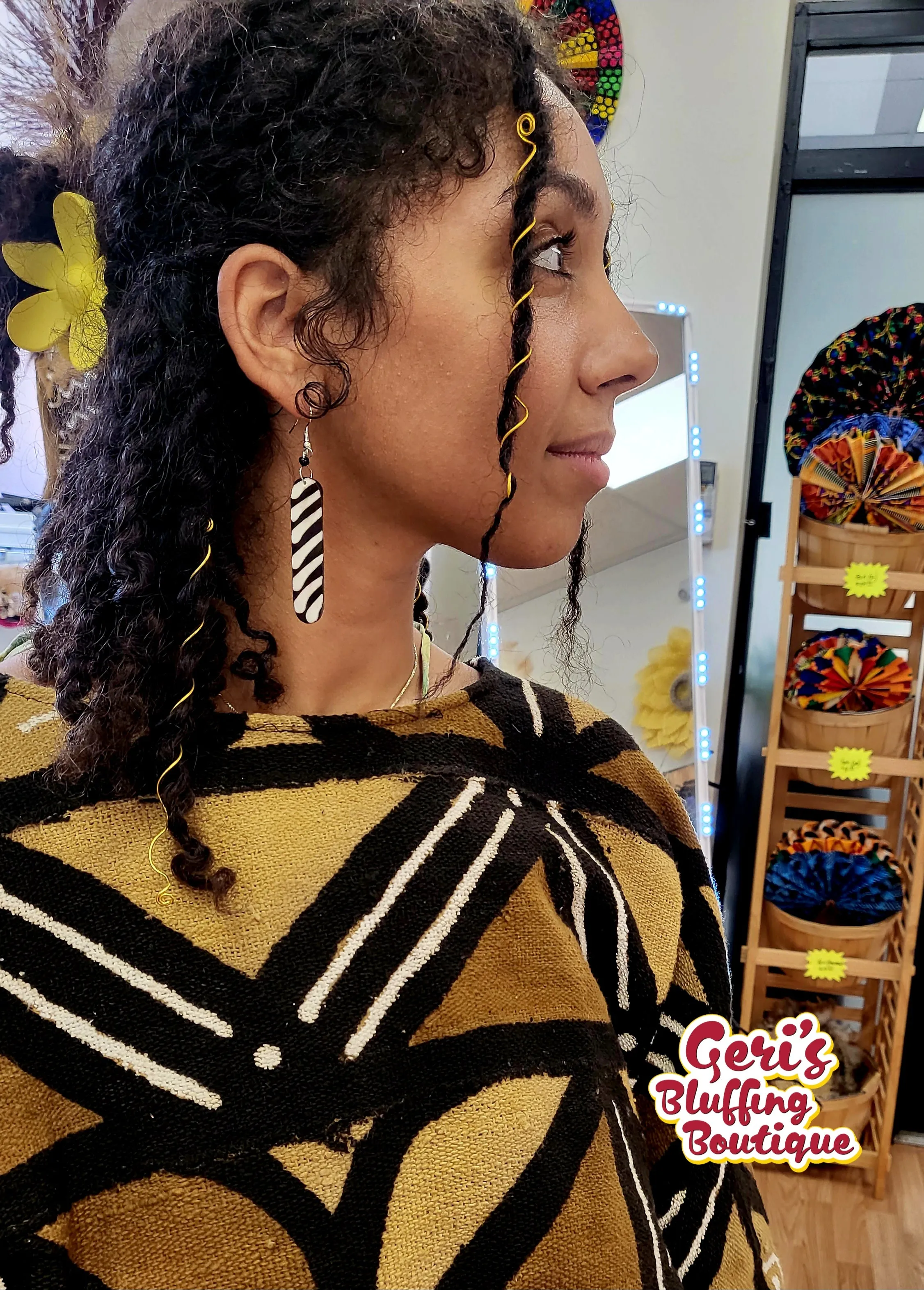 Earring - Wood finish |Black and White|  Geri's Bluffing Boutique