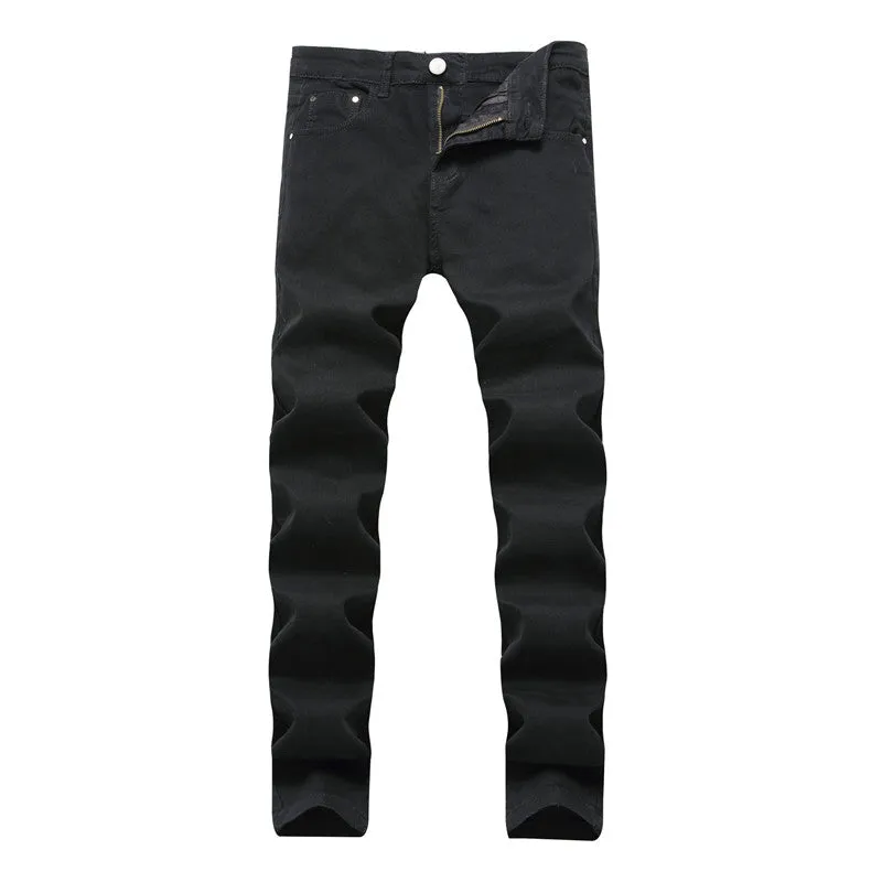 Elasticity Men's Jeans Slim Pencil Pants Mid Waisted Jeans